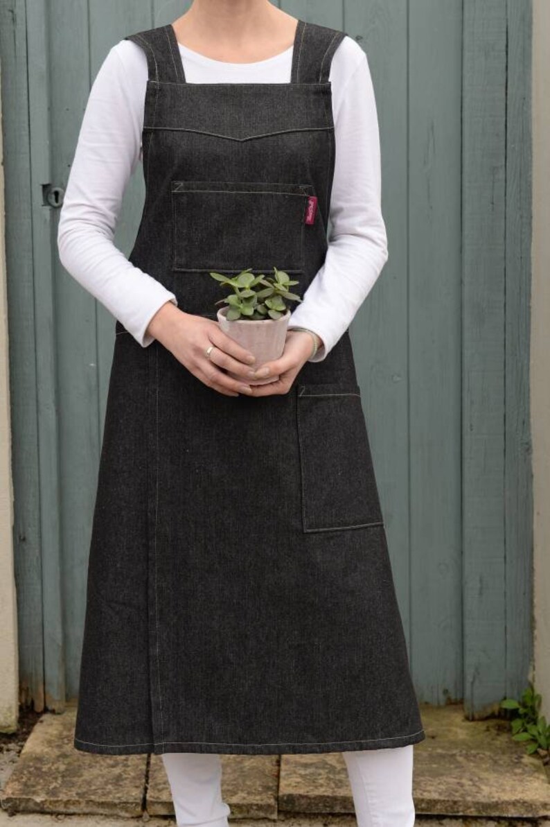 BARA Pottery Denim Japanese Apron smock dress with crossover Etsy