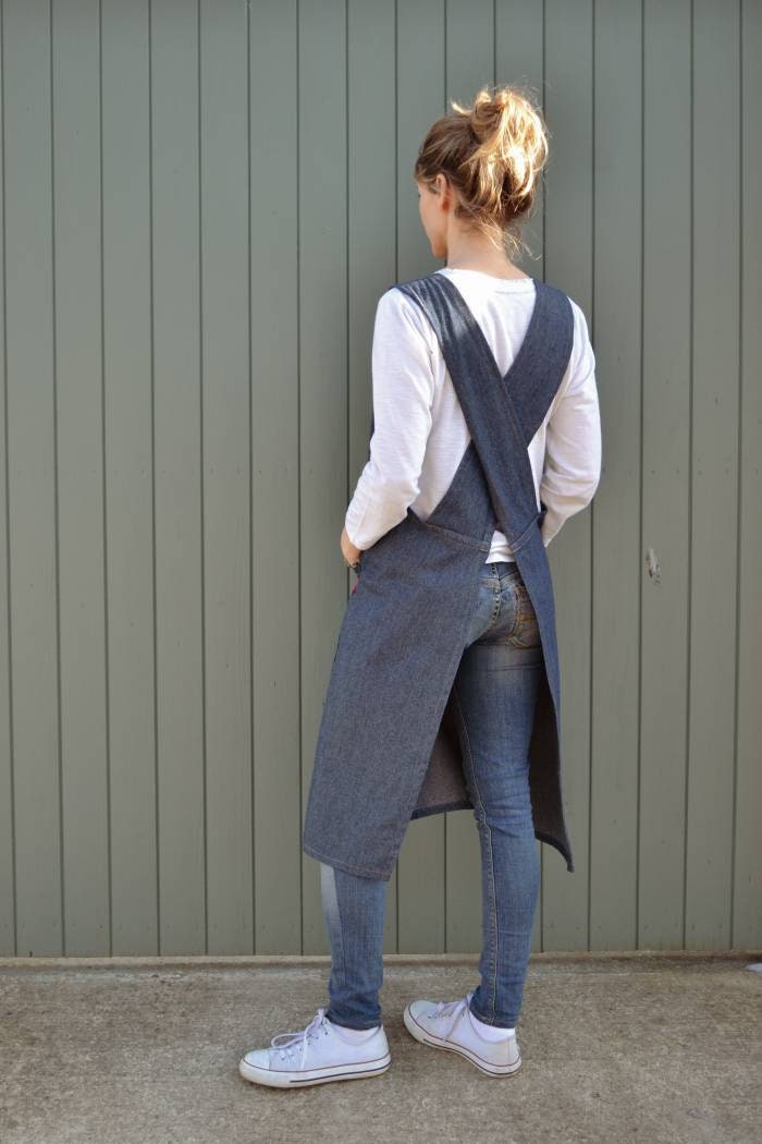 Handmade Denim Apron Dress: Japanese Smock Pinafore With