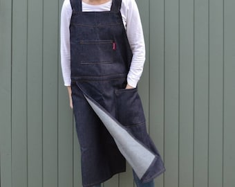 Handmade Washed Denim Apron Dress: Pottery Art Smock