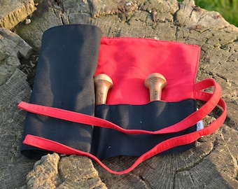 Handmade Canvas Tool Roll: Black & Red Pencil Case Organizer