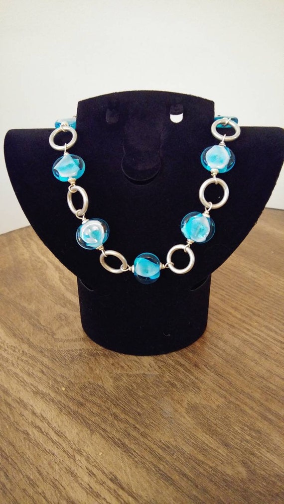 Blue Glass and Circles Choker