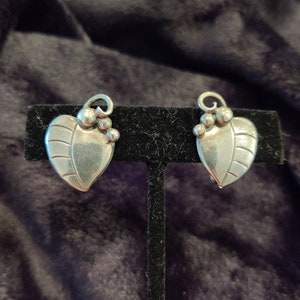 Leaf and Berry Sterling Silver Screw Back Earrings