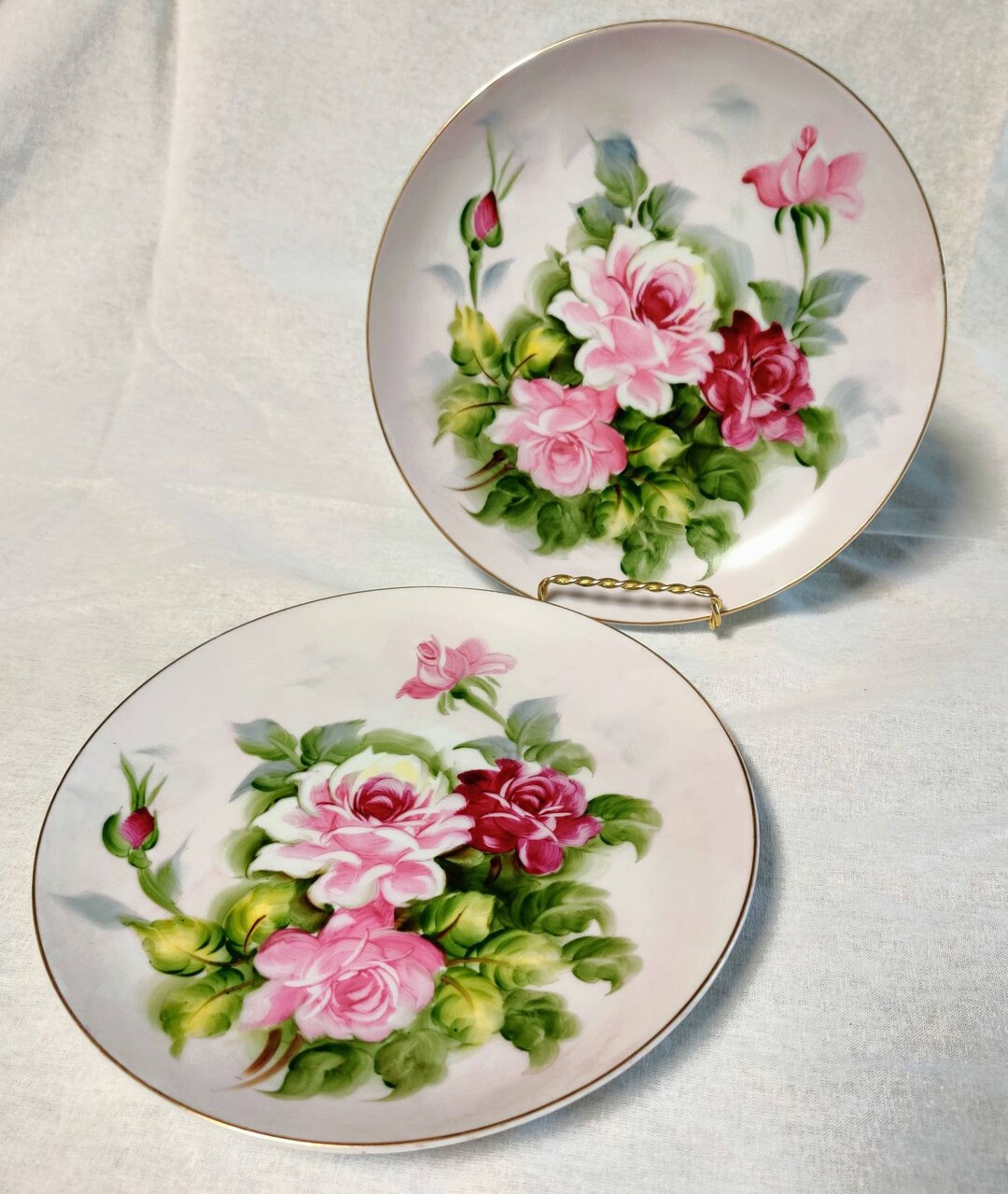 Lefton China Hand Painted 中皿5枚セット　バラの花柄 Vintage Lefton China Hand Painted Floral Pink Rose 5 Pc