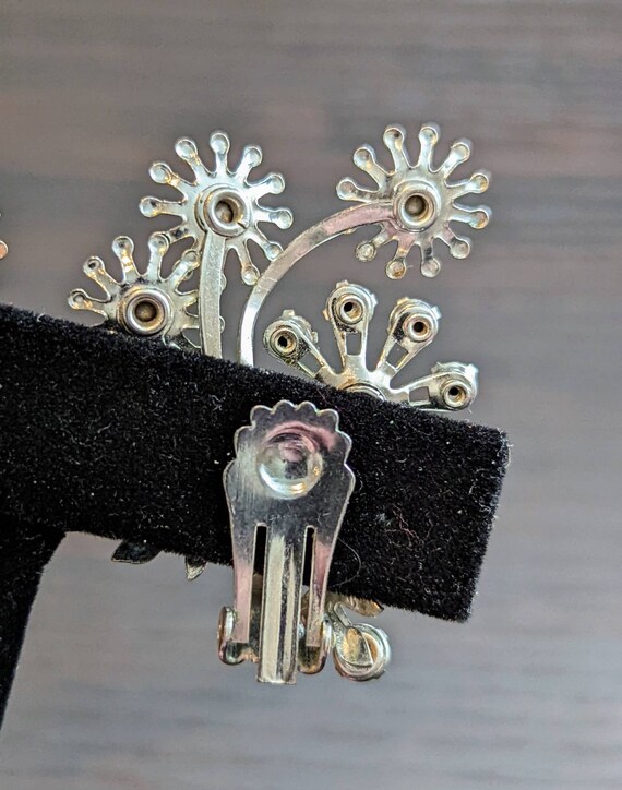 Rhinestone Flower Bouquet Clip On Earrings, Silve… - image 4