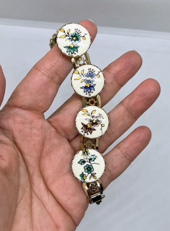 Vintage Porcelain Panel Flower Bracelet