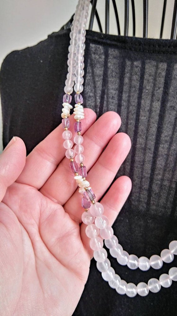 VINTAGE Rose Quartz, Amethyst and Stick Pearl Dou… - image 2