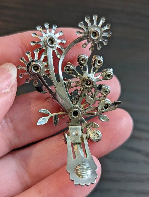 Rhinestone Flower Bouquet Clip On Earrings, Silve… - image 6