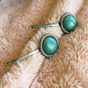 Vintage Faux Turquoise Boho Hippie Southwestern Hair Pin Set