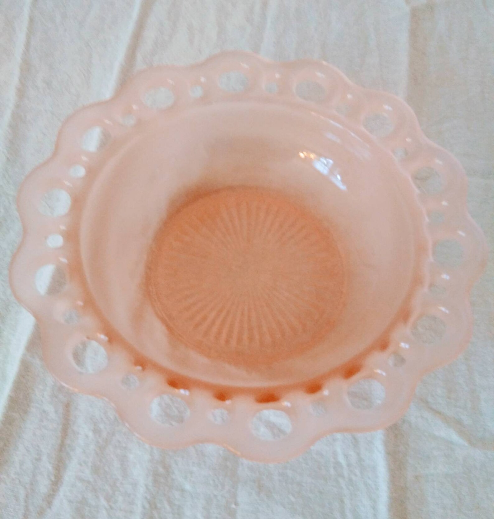 VINTAGE Anchor Hocking Frosted Pink Glass Lace Edged Bowl Etsy