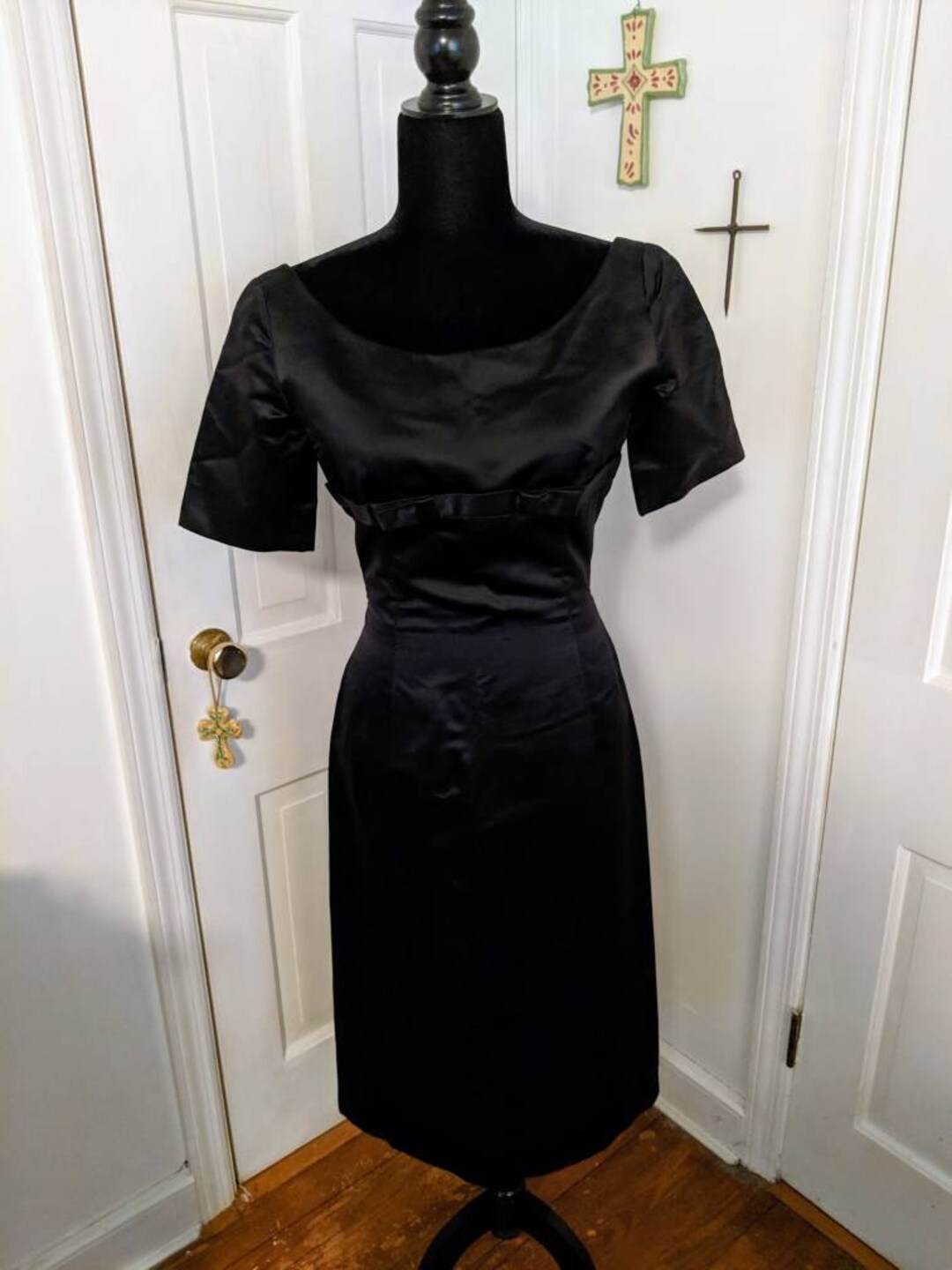 VINTAGE 1950's Black Satin Cocktail Dress With Bows - Etsy