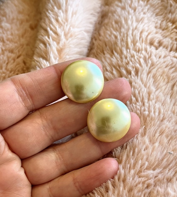 Faux Champagne Mabe Blister Pearl Screw back Button Earrings