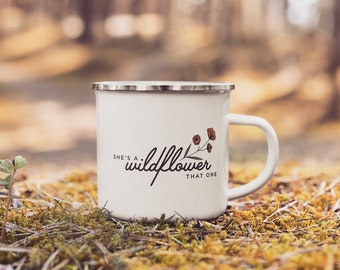 Wildflower Camp Mug, Enamel Mug Camping, Self Care Mug, Affirmation Mug, Inspirational Quote Mug, Hiking Mug, Hiking Gift, Camping Gift