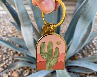 Cactus Keychain Enamel Keychain Cute, Desert Mountains, Desert Keychain, Hiking Gifts for Women, Arizona Gifts, Cactus Lover Gifts, RV Life