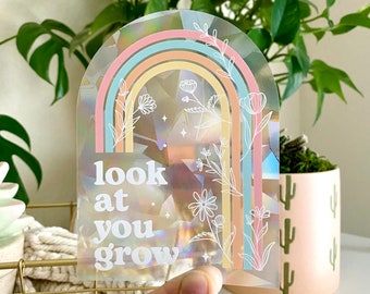 Sun Catcher Sticker for Window, Rainbow Sticker, Rainbow Maker Window, Plant Lover Gift, Uplifting Gifts For Women, Look At You Grow, Best