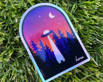 UFO Sticker, Water Bottle Sticker for Hydroflask, Holographic Sticker, Hiking Sticker, Alien Sticker, Hiking Gift, Outdoorsy Gift, Camping