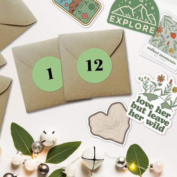 sticker-advent-calendar-for-adults-12-days-of-christmas-calendar-hiking-stickers-stocking-stuffers-for-women-christmas-countdown-advent-etsy