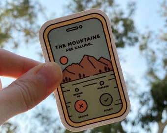 The Mountains Are Calling Sticker, Water Bottle Sticker for Hydroflask, Hiking Sticker, Hiking Gift, Outdoorsy Gift, Mountain Sticker