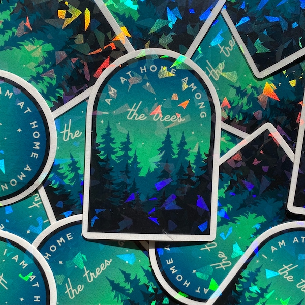 Nature Stickers for Cars, Sparkle Sticker, Water Bottle Sticker for Hydroflask, Camping Sticker, Hiking Gifts for Women, Outdoorsy Gifts