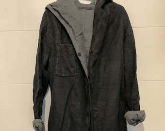 Cult Art TRANSIT PAR SUCH Black Waxed Linen Hooded Trench