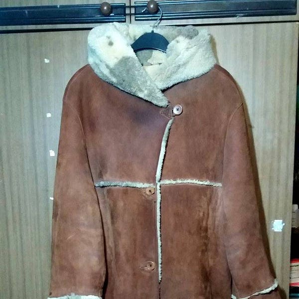 Rare ArmaDis Collection cuir Véritable Agneau Peau de mouton Parka Veste Shearling Designer Winter Fur Manteau à capuche FEMMES Taille L Spots Motif