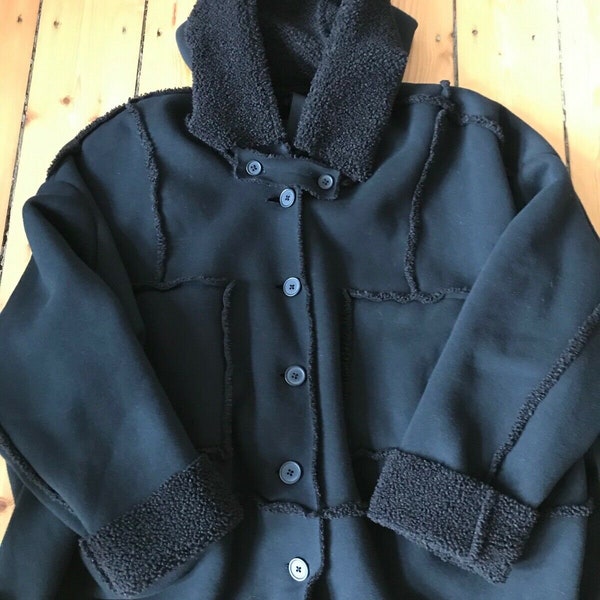 Rundholz Black Label Reversible Hooded Jacket Coat, Teddy, Taille L Oversize, Shearling effect Pur Coton, Très Rare, Designer, Unique