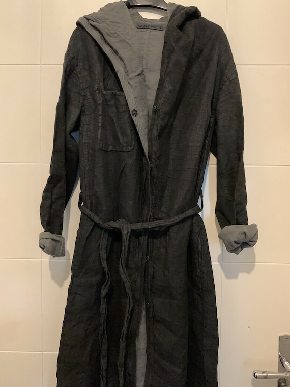 Cult Art TRANSIT PAR SUCH Black Waxed Linen Hooded Trench