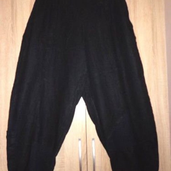 Pantalon noir en lin et coton Baloon Pantalon UNO DANMARK Designer danois Lagenlook Oversized One Size M L XL Rundholz Style Art to Wear