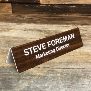 Double Sided Tented Funny Desk Sign Coworker Gift Custom Engraved Desk Name Plate Boss Gag Gift Work Funny Office Sign