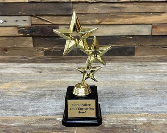 Rising Star Award | 3 Star Custom Trophy for Everyone | Personalized 3 Star Trophy | Employee, Sports, or General Award