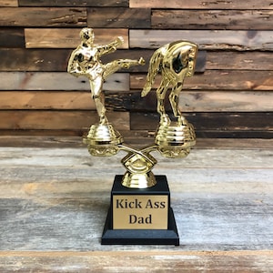 Kick Ass Dad Trophy | Funny Horse’s Ass Award | Perfect Father’s Day or Gag Gift | Ultimate Kick Ass Dad Trophy | Karate Dude & Gag Award
