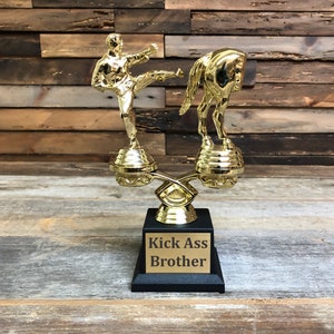 Kick Ass Trophy | Kick Ass Brother Gag Trophy | Funny Gag Gift | Horse Ass Karate Award | Funny Award for Sibling or Friend | Joke Gift Idea
