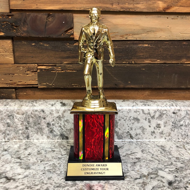 Personalized Dundie Award Trophy – 10 inch red column design for The Office fans