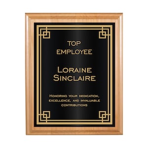 Gravierte Border Plaque mit schwarz / goldener Platte auf Red Erle Board | Plakette für Führung & Mitarbeiter Auszeichnung | Preis für die beste Verkäufer-Plakette