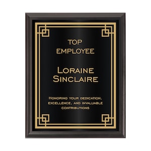 Gravierte Border Plaque mit schwarz / goldener Platte auf schwarzem Brett | Plakette fürEmpleeeeeeegezogeneExcellence-Award | Plakette für Einsatz und Verdienstauszeichnung