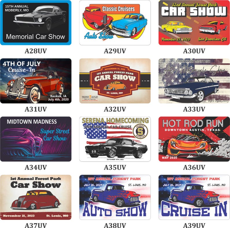 Sold per Pack | Full Color PVC Car Dash Plaque | Custom Car Show Name ...