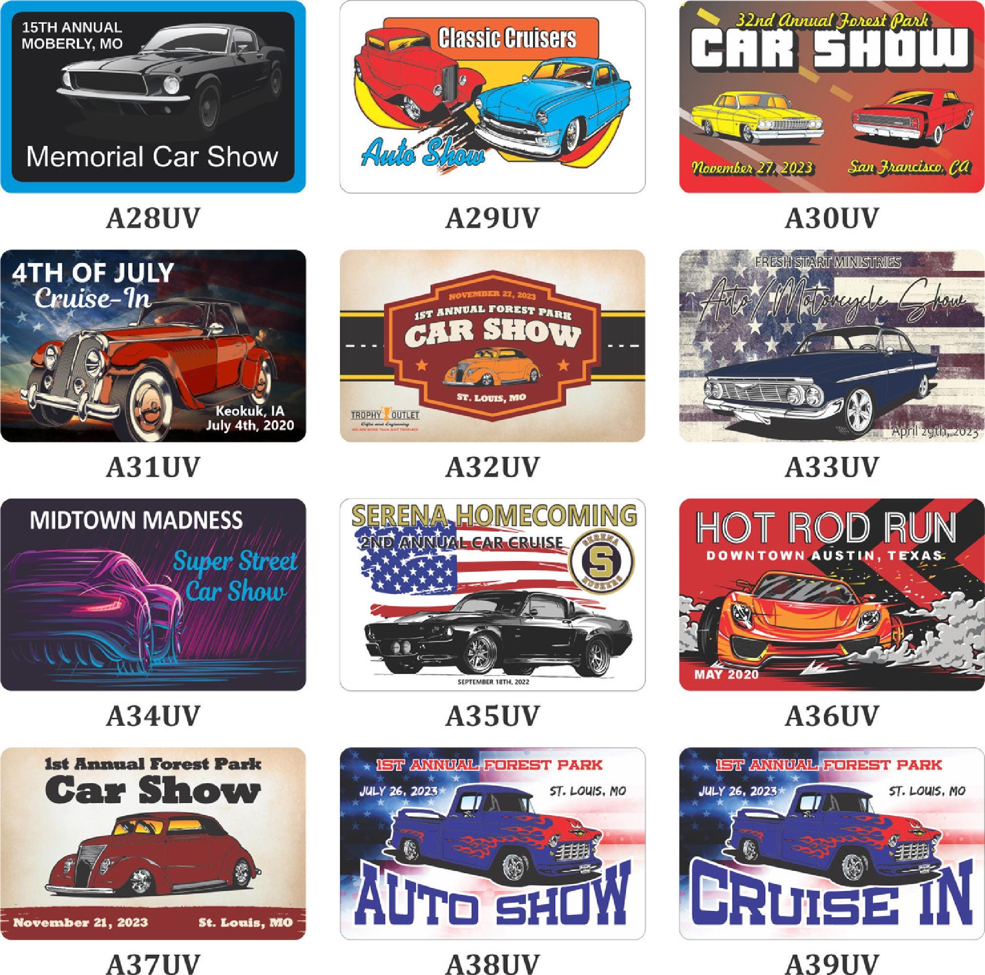 Sold per Pack | Full Color PVC Car Dash Plaque | Custom Car Show Name ...