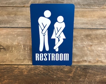 Unisex Restroom Sign: Laser Engraved Plastic, 4x6