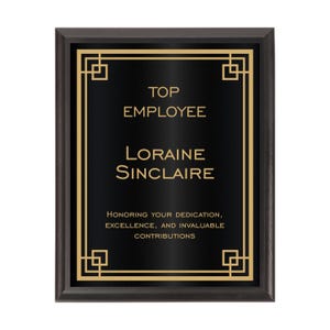 Umrandung mit Gravur: Schwarz / Gold auf schwarzem Klavierlack Award | Mitarbeiter Anerkennungspreis | Plakette für Top Verkäufer & Führung Auszeichnung