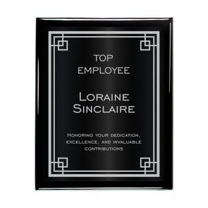 Gravierte Border Plaque mit schwarz / silberner Platte auf schwarzem Klavierlackbrett | Plakette für Führung und Top Mitarbeiter Auszeichnung