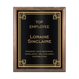 Engraved Border Plaque with Black/Gold Plate on Walnut Board | Plaque for Top Employee & Leadership Award | Dedication and Service Award