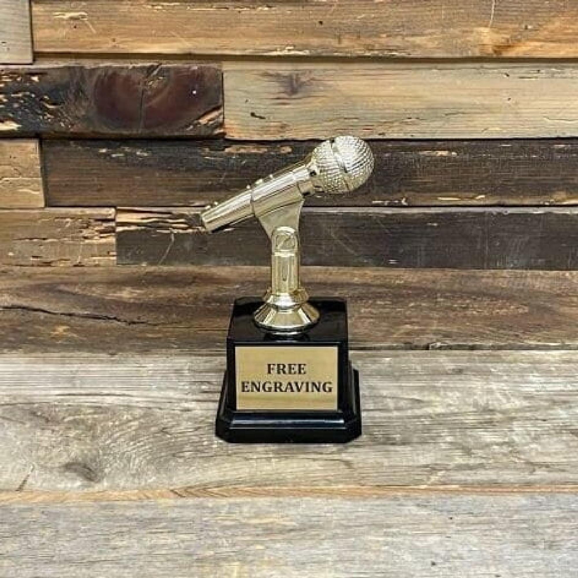Crystal Microphone Award Trophy With Free Engraving - 4.5" Tall Customizable
