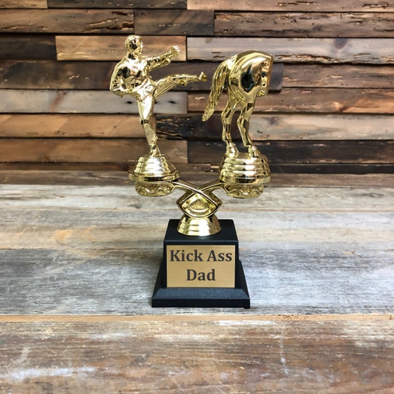 Kick Ass Dad Trophy | Funny Horse’s Ass Award | Perfect Father’s Day or Gag Gift | Ultimate Kick Ass Dad Trophy | Karate Dude & Gag Award
