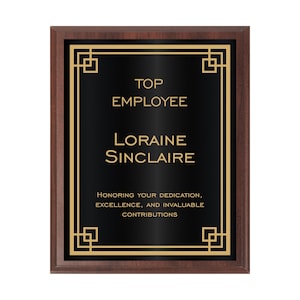 Engraved Cherry Wood Award Plaque with Black/Gold Plate | Plaque for Employee of the Year Award | Plaque Award for Outstanding Achievement