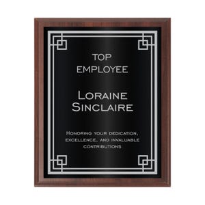 Gravierte Border Plaque mit schwarz/silberner Platte auf Kirschbrett | Plakette für Top Verkäufer & Mitarbeiter des Jahres Auszeichnung | Erfolgs-Auszeichnung