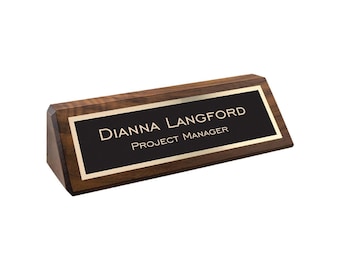 Personalized Walnut Desk Name Plate: Custom Engraved Office Sign