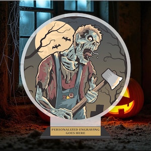 Full Color Zombie Acrylic Trophy | 10 Unique Magical Designs for Spooky Party Decor & Costume Awards | Spooky Contest Halloween Award
