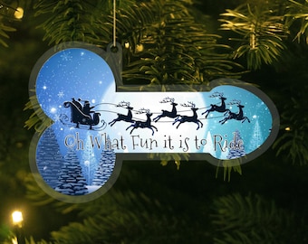 Funny Santa Sleigh Ride Christmas Ornament: Gag Holiday Decor
