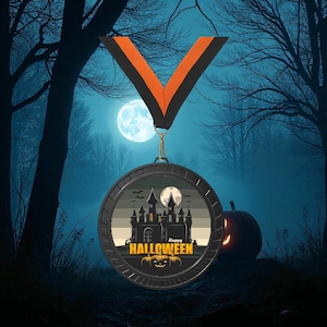3 Pack of Medals | Personalized Gothic Haunted House Black Insert Halloween Medal | For Costume Contests, Games, or School Events