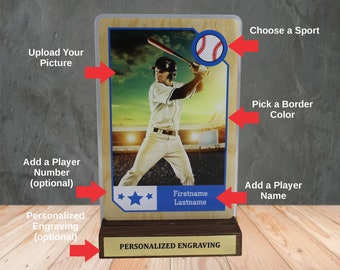 Sport Trading Card Custom Standing Acrylic with a Wooden Base | Baseball, Basketball, Football Cards