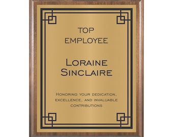 Engraved Border Plaque with Gold/Black Plate on Walnut Board | Years of Dedicated Service Award | Plaque for Employee & Salesperson Award